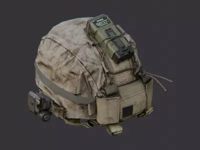 Usmc Tactical Helmet with Headset and IR Patch Low-poly 3D model