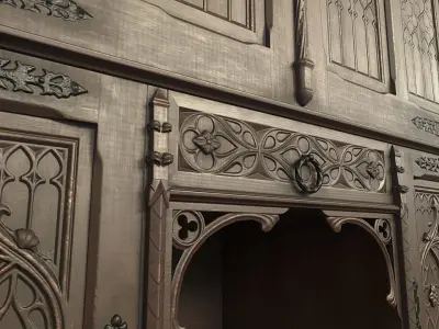 PBR Gothic Cabinet Low-poly 3D model