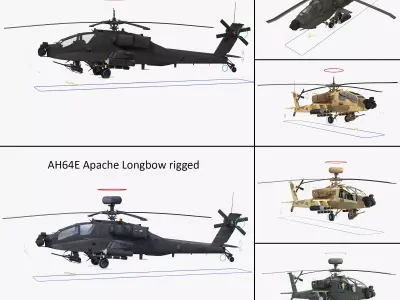 AH64E Apache Longbow AH64A Apache Helicopters Rigged Collection 3D Model Pack