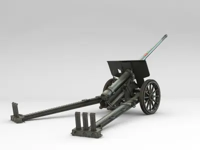 Low Poly Type 92 10 cm cannon Low-poly 3D model
