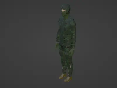 Soldier in camouflage holding rifle Low-poly 3D model
