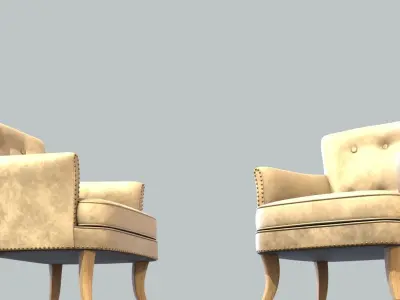 Vintage Chair Cream Velvet Upholstery LightOak Natural Legs 3D model