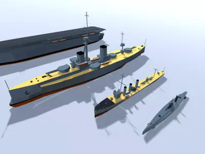 Polygonal Classic Warships Low-poly 3D model