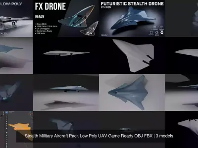 Stealth Military Aircraft Pack Low Poly UAV Game Ready OBJ FBX