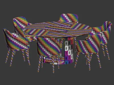 Dining Set table with four chairs velvet 3D model