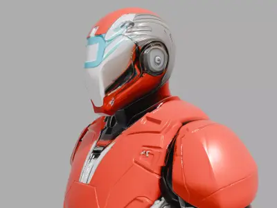 Red Silver Futuristic Power Armor 3D model