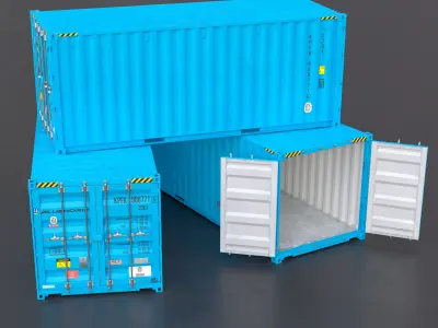 20ft Cargo Container Light Blue Low-poly 3D model