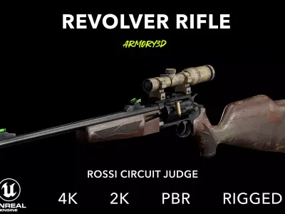 GAME READY REVOLVER RIFLE with SCOPE PBR RIGGED Low-poly 3D model