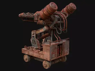 Flamethrower Turret-1-Rusty-Grey 3D model