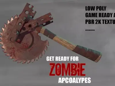 SAW AXE for Zombie games Low-poly 3D model