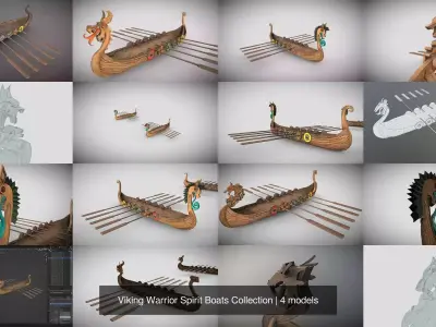 Viking Warrior Spirit Boats Collection 3D Model Pack