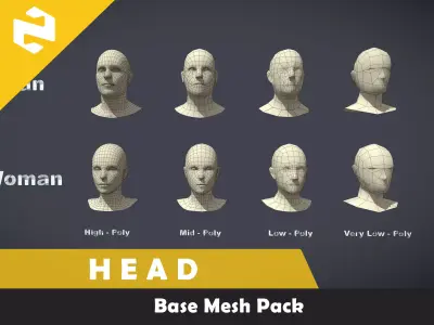 Base Mesh Pack - Head Low-poly 3D model