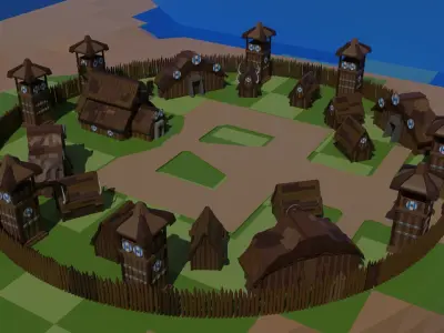 Low Poly Viking Town Low-poly 3D model