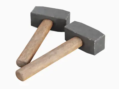 Industrial Wooden Hammer 07 Low-poly 3D model