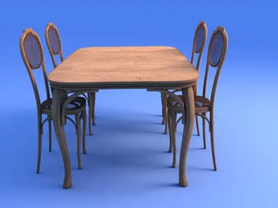 Art Nouveau Dining Table and Chairs - rigged 3D model