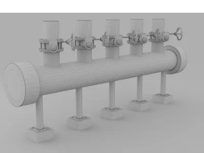 Low Poly Header with Butterfly Valves  Visual Model 3D model