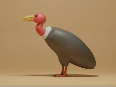Cartoon Cute Brid Vulture Low-poly 3D model