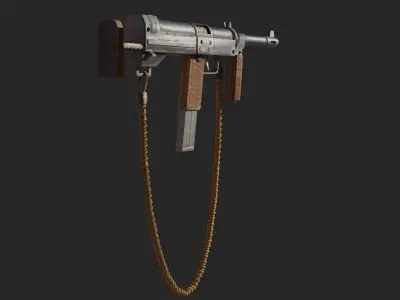 Steampunk WW2 inspired low poly submachine gun Low-poly 3D model
