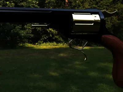 Low Poly Gun Model revolver with wooden handle Low-poly 3D model