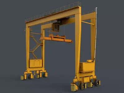 PBR Rubber Tyred Gantry Crane RTG V2 - Yellow Low-poly 3D model