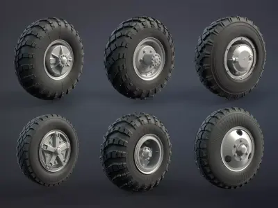 Military Truck Wheels High-Poly Set 3D model