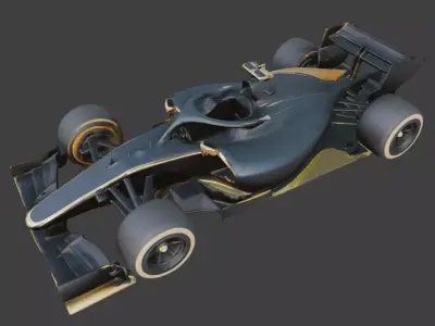 Matte Black and Gold Open-Wheel Race Car 3D Model  V03 Low-poly 3D model