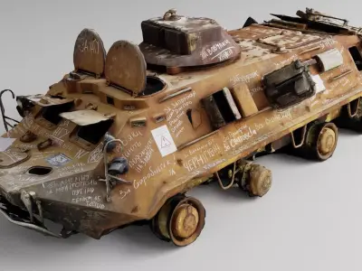 Destroyed BTR-80 wheeled amphibious armoured personnel carrier 3D model buy