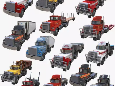 American semitrucks collection 3D Model Pack