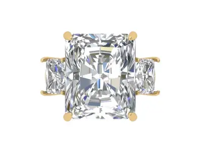 Emerald 3 Stone Art Deco Ring 3D print model 9