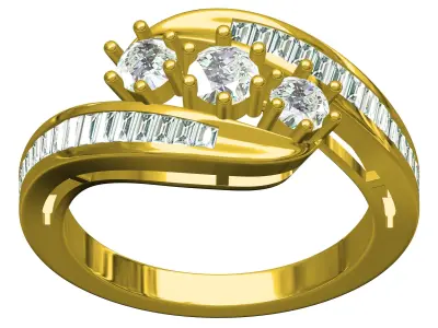 Antique Three Stone Bypass Engagement Ring 3D print model