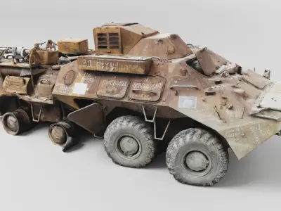 Destroyed BTR-80 wheeled amphibious armoured personnel carrier 3D model