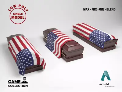 Coffins with flags  Low-poly 3D model