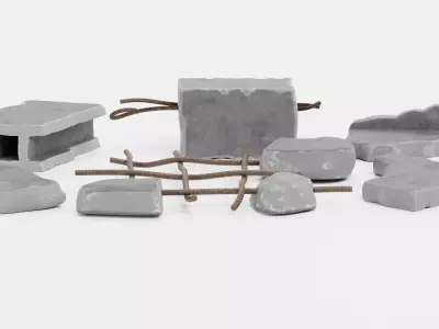 Concrete Debris Set - Assorted Structural Fragments 3D model