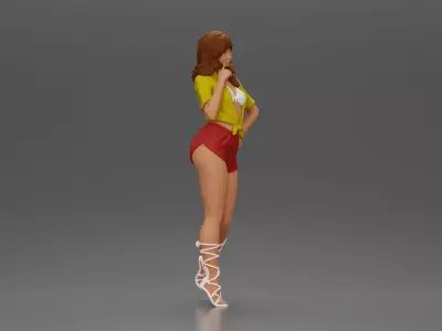 Stylish Woman in Chic Summer Outfit Posing Playfully 3D print model