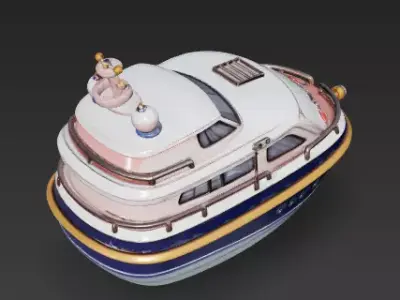 Happy Chibi Yacht 3D Model - Cute Anime Boat Mascot Low-poly 3D model