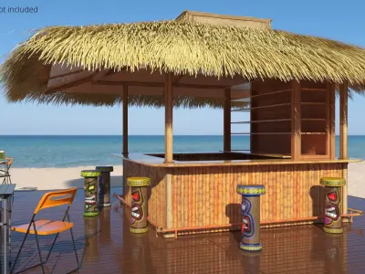  Island Tiki Bar with Totem Stools Natural 
