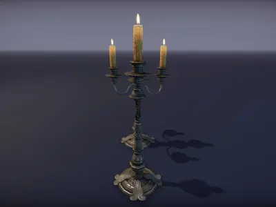 Old table candle - PBR Game Ready model VR Low-poly 3D model