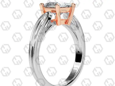 Ring 228 Princess shape split shank solitaire ring with Gems 3D print model