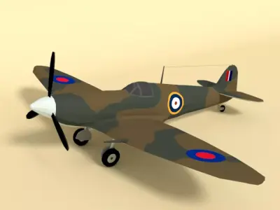 Low Poly Cartoon Supermarine Spitfire MKII  Airplane Low-poly 3D model