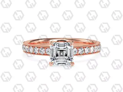 Ring 61 Asscher Shape milgrain pave set ring with Gems 3D print model