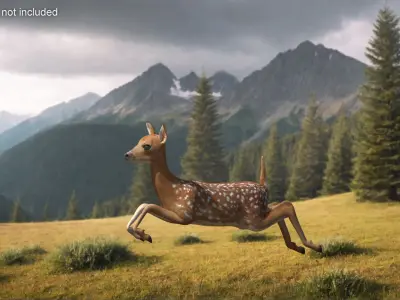  Leaping White-Tailed Fawn Deer 