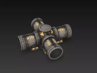 Industrial Sci-Fi Pipeline Cross Junction - Low Poly Game Ready Low-poly 3D model