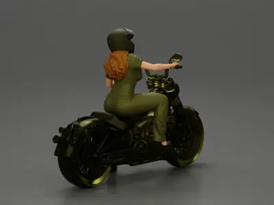 Motorcycle woman Rider in Military-Style Gear 3D print model purchase