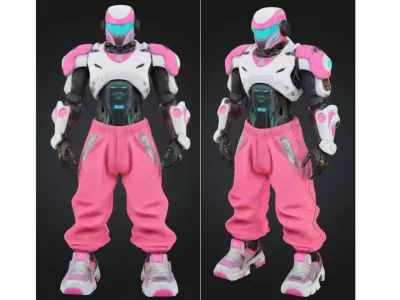 Stylized Pink Futuristic Robot Character Low-poly 3D model