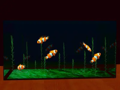 aquarium fish tank with clown fish in it Low-poly 3D model