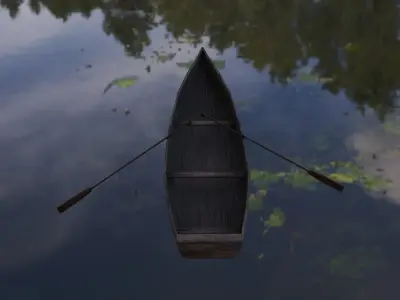 Low poly boat wooden floating in water Low-poly 3D model