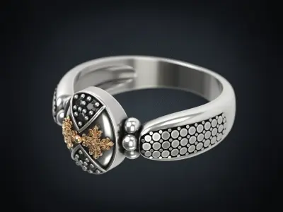 Stylish ring with patterns and stones in antique style 3D print model