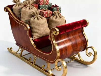 Santa Luxury Sleigh 3D Model Low-poly 3D model