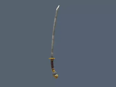 Samurai Katana Sci-fi skull style Low-poly 3D model