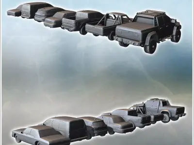 Set of modern cars Citroen Berlingo Dodge RAM Ford Focus Ford Ma 3D print model